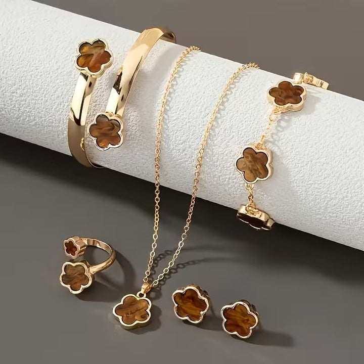 5pcs Five Petal Lucky Flower Women's Jewelry Set