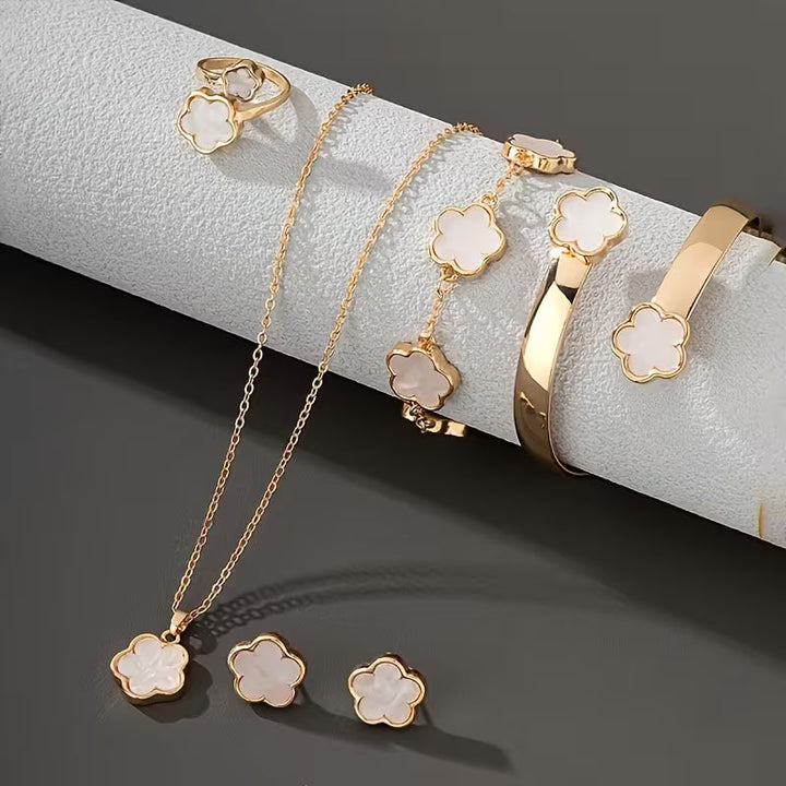 5pcs Five Petal Lucky Flower Women's Jewelry Set