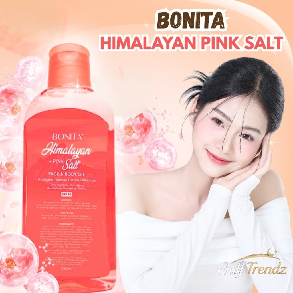 Bonita Himalayan Pink Salt Face & Body Oil – Collagen Infused, Korean Citron & Moringa | Deep Hydration, Anti-Aging, Skin Firming with SPF 30 (100ml)