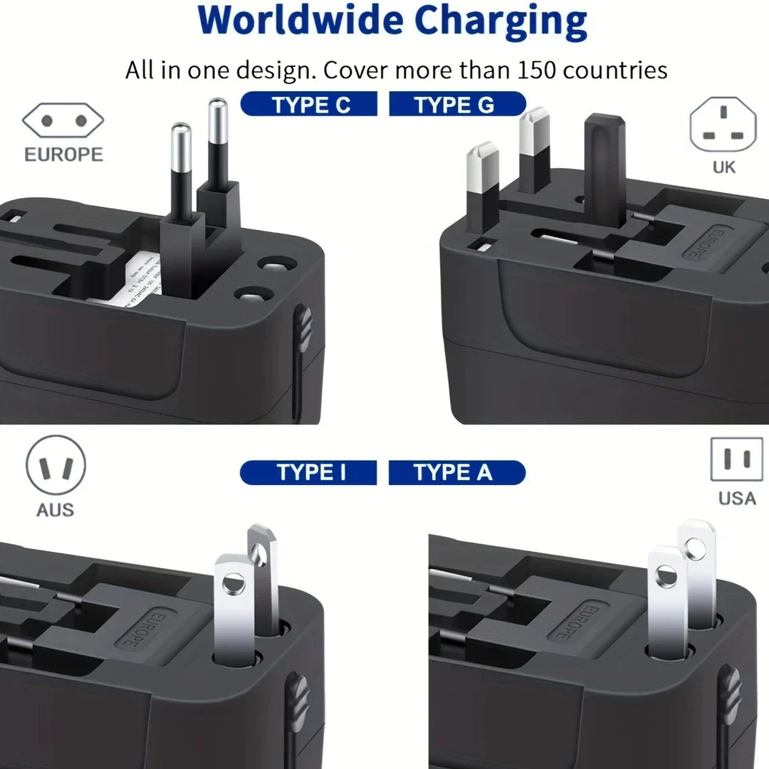 ðŸ”Œ Universal Travel Adapter with Surge Protection â€“ All-in-One International Plug Converter for 150+ Countries â€“ Smart Charging & Surge Guard