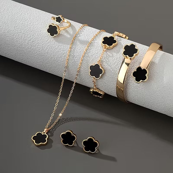 5pcs Five Petal Lucky Flower Women's Jewelry Set
