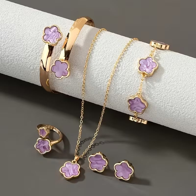 5pcs Five Petal Lucky Flower Women's Jewelry Set