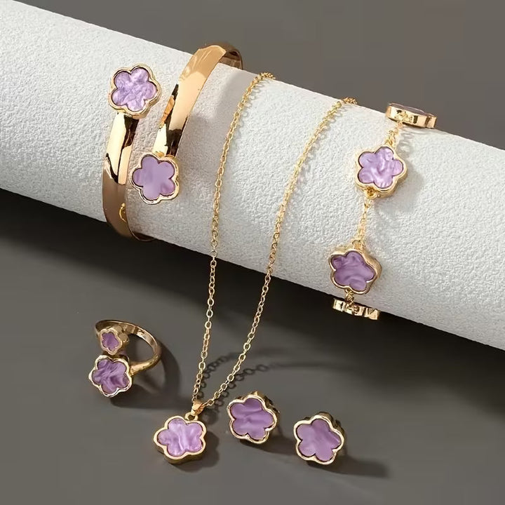5pcs Five Petal Lucky Flower Women's Jewelry Set
